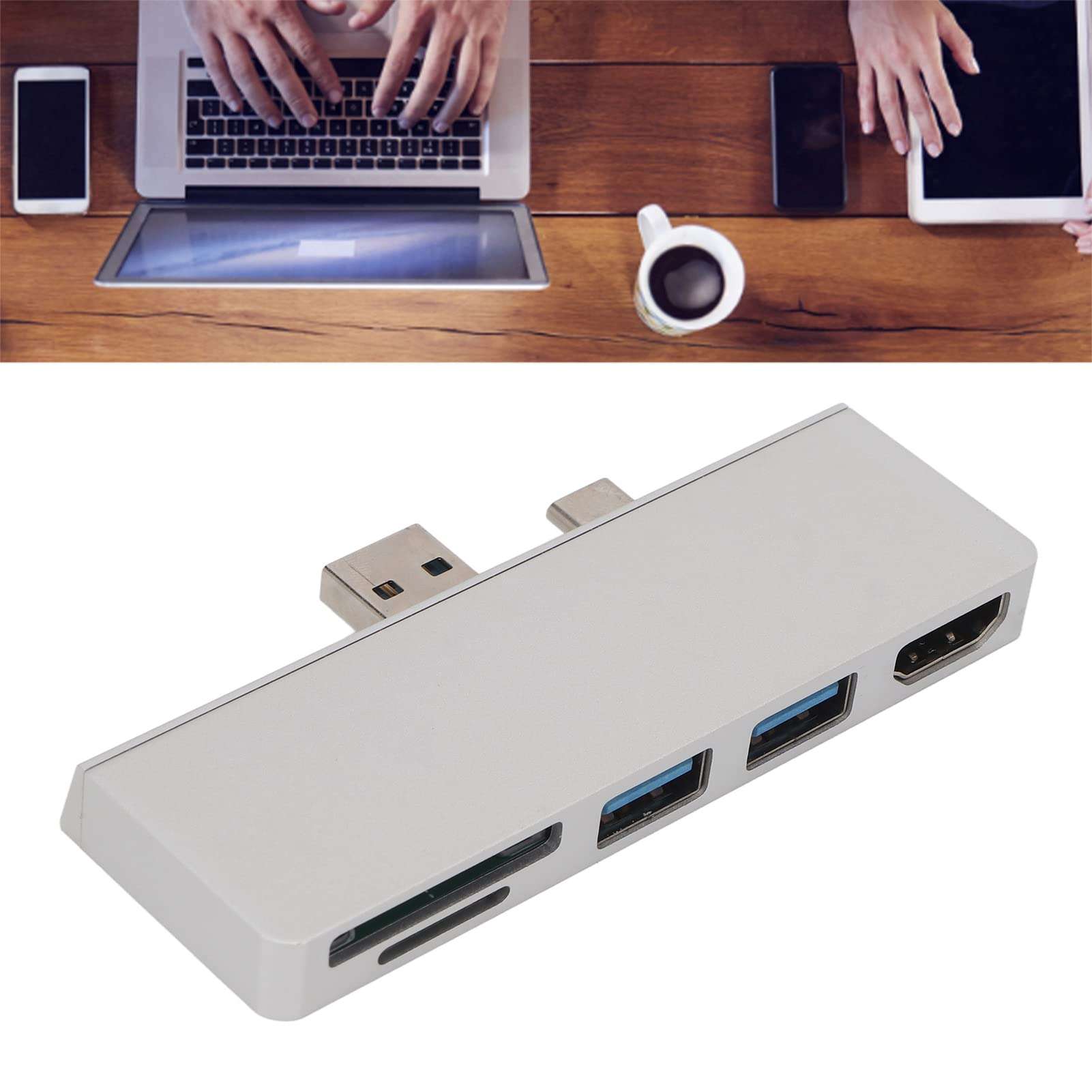 USB C Hub, USB C Docking Station Aluminum Alloy Shell 4K HD Multimedia Interface Data Transmission Plug and Play for Business (Silver) 3