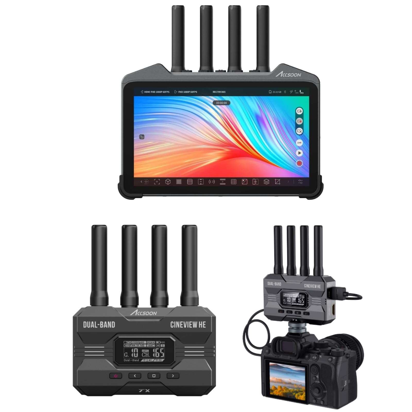 Accsoon CineView M7 Pro Wireless Transmitter Receiver Monitor 7inch 4K60 + CineView HE Wireless Video HDMI Transmitter&Receiver 1