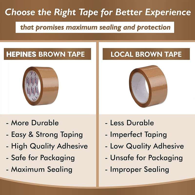 HEPINES 2 Inch 200 Meter, Pack of 2, Brown BOPP tape Self Adhesive High-Strength Packing Tape Rolls, Packaging, Industrial Tape for Home | Brown Cello tape | Office use & box Packing 5