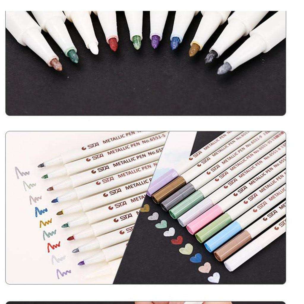 CALANDIS 10PCS/Set of Metallic Markers Glitter DIY Art Paint Pens Set for Card Making 3