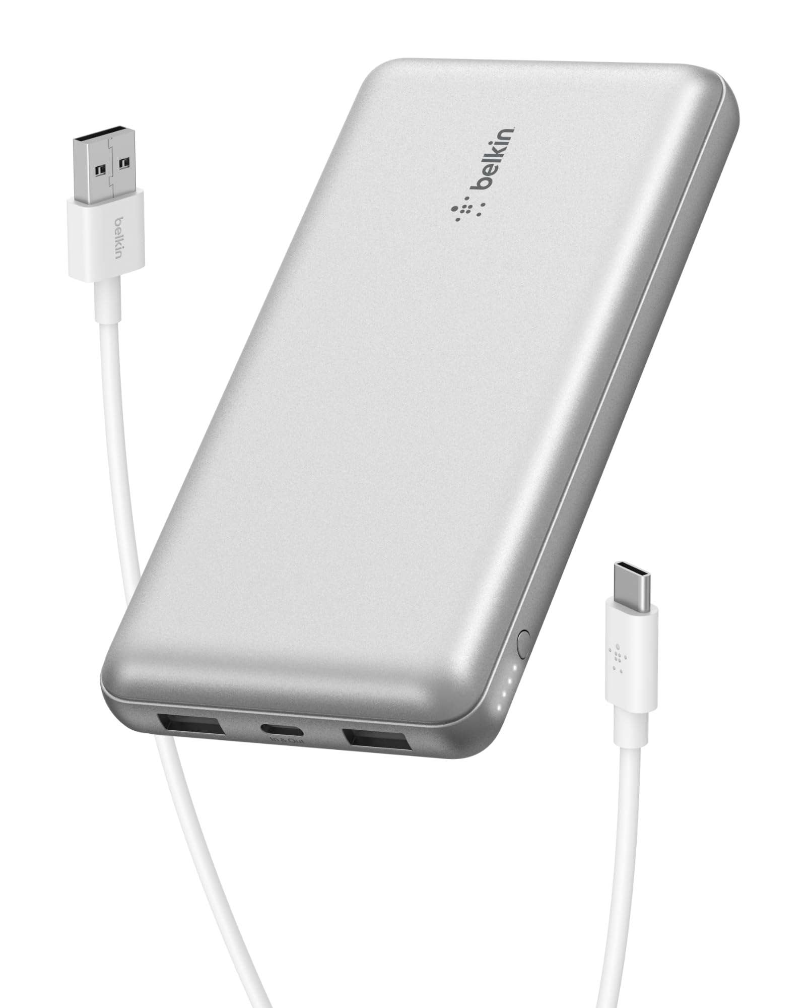 Belkin 20000 mAH Lightweight/Slimmest Power Bank w/ 1 USB-C Port and 2 USB-A Ports | Battery Charger for iPhone Series, Samsung Galaxy, Google Pixel & More | 2 Years Warranty & Upto 2L CEW | Silver