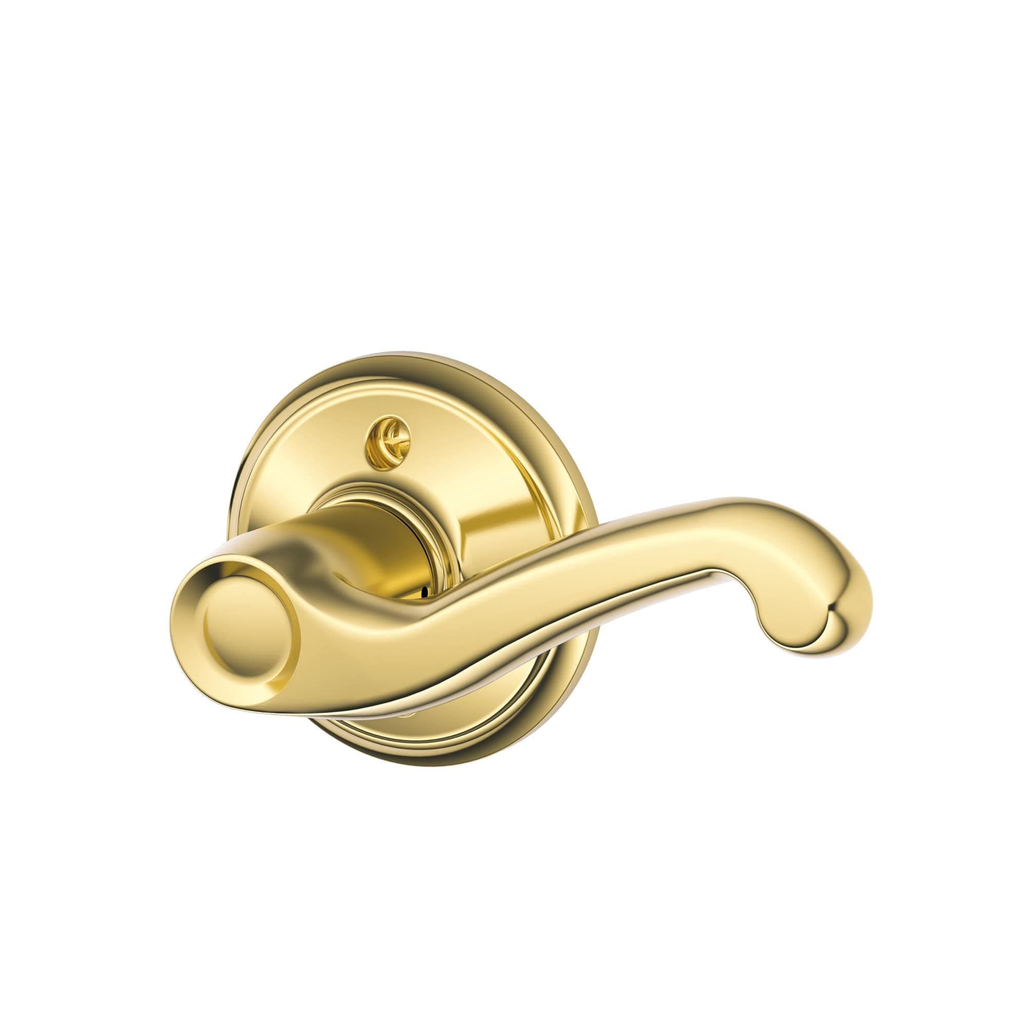 Schlage F170 FLA 605 RH Right Handed Flair Door Lever, One Sided Non-Turning Dummy Door Handle, Bright Brass 1