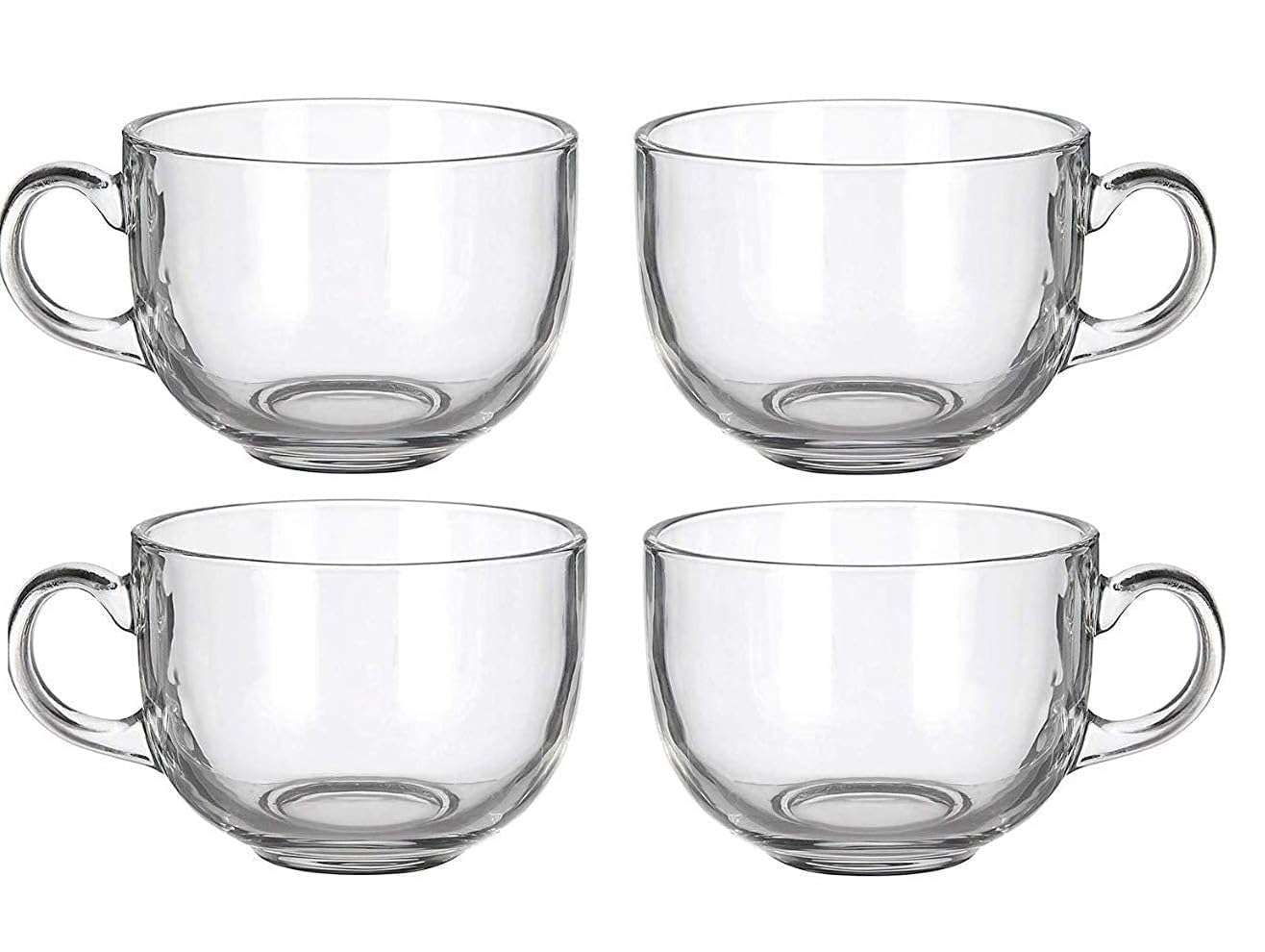 MORDERA Round Shaped Glass Coffee Cup, Glassware Tea Cup, Tea Cups for Hot Beverages with Handle, Transparent Glass Tea Cup Set for Coffee, Tea, Milk - 4 Pieces, White, 150 ml 1