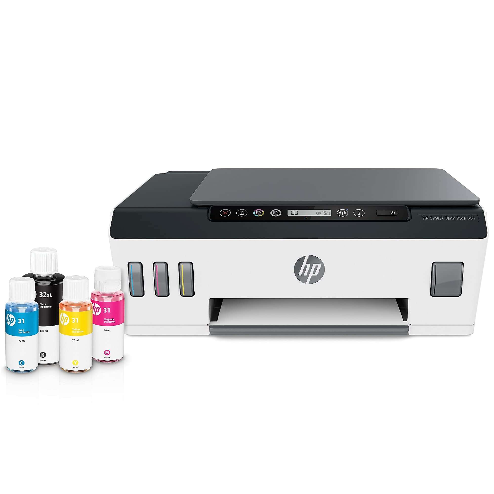 HP Smart -Tank Plus 551 Wireless All-in-One Ink -Tank Printer, up to 2 Years of Ink in Bottles, Mobile Remote Print, Scan, Copy, White, Works with Alexa (6HF11A) 1