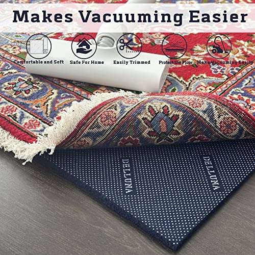 DELLUNA Non-Slip Area Rug Pad 2'x6', 3/8" Thick Double Side Rubber + Felt, Premium Deluxe Cushioned- Safe for All Floors, Adds Comfort and Protection, Ultra Strong Grip, Stop Rug from Moving. 6