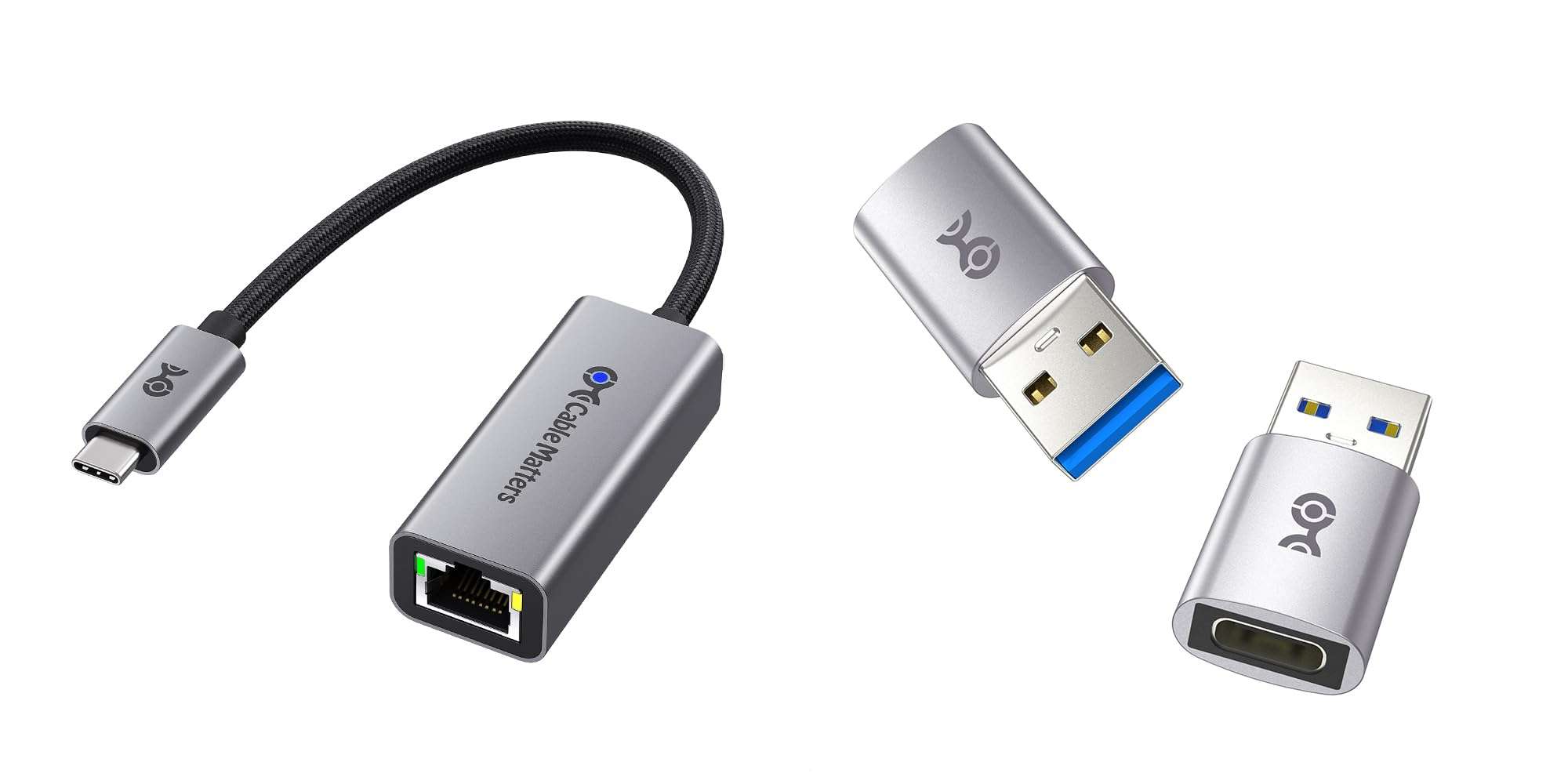 #1 Cable Matters 1-Pack USB C to 2.5Gb Ethernet Adapter, 2.5 Gigabit Network Speed, USB C to Ethernet Adapter #2 2-Pack 10Gbps USB to USB C Adapter for Fast Charging & High-Speed Data Transfer 1