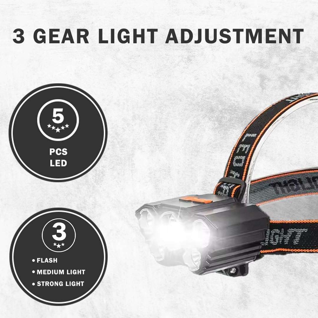 Headlamp LED Lamp Consisting of 5 lights String Lighting Rechargeable With USB - Adjustable from 180 degrees 4 Modes Flashlight Lightweight Head Light - Waterproof Outdoor Camping Hiking Fishing 6