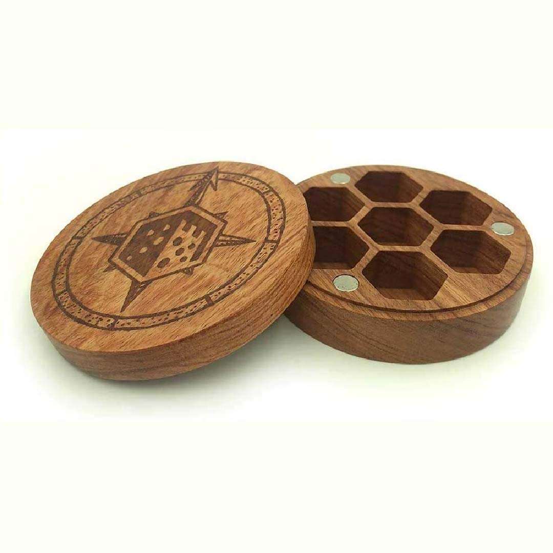 Rose Wood Dice Chest with Compass Rose Design & Magnetic Lid RPG dice set tabletop role-playing DnD Magic the Gathering Dice Counters and Tabletop Games Rosewood Designs 1