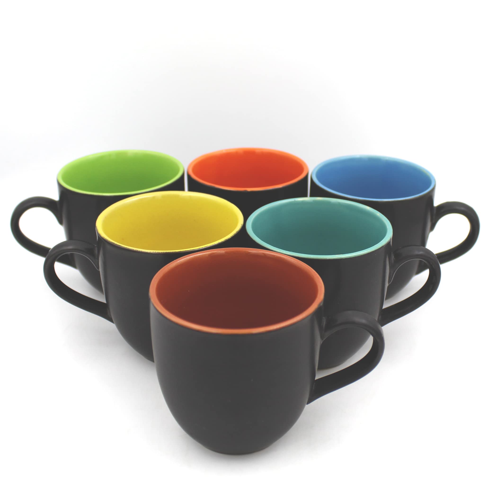 POTZO Premium Tea & Coffee Cups, 75 ML, Set of 6, Ceramic Studio Pottery (Black Multicolour) 1