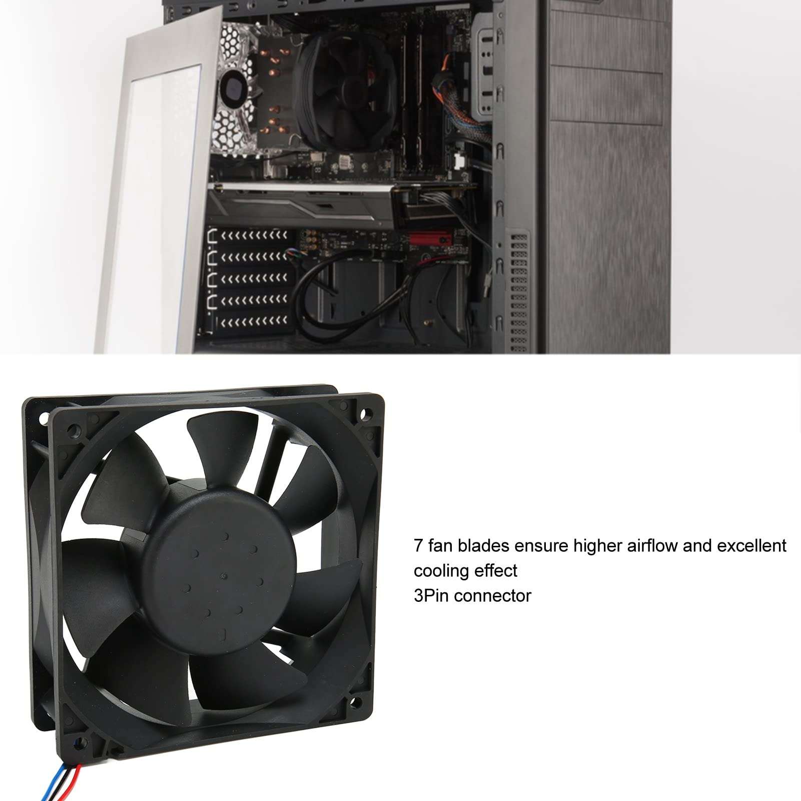Tyenaza CPU Cooling Fan, 120mm 24V 0.75A 1300RPM Quiet 3Pin Connector Easy Installation PC Cooling Fan for Computer Chassis 5