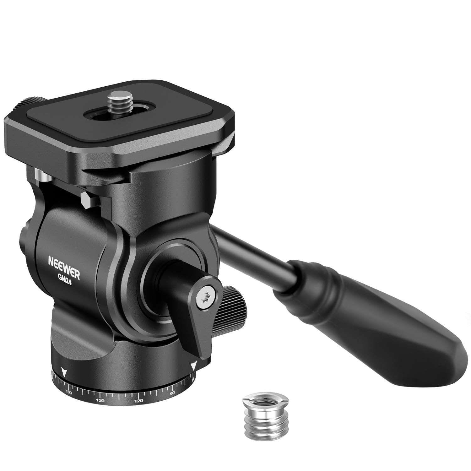 NEEWER Tripod Fluid Head with Quick Release Plate & Handle, Metal Pan Tilt Camera Tripod Mount Adapter Compatible with Arca Swiss for Compact Video Cameras DSLR, Load up to 6.6lbs, GM24 All Black 1
