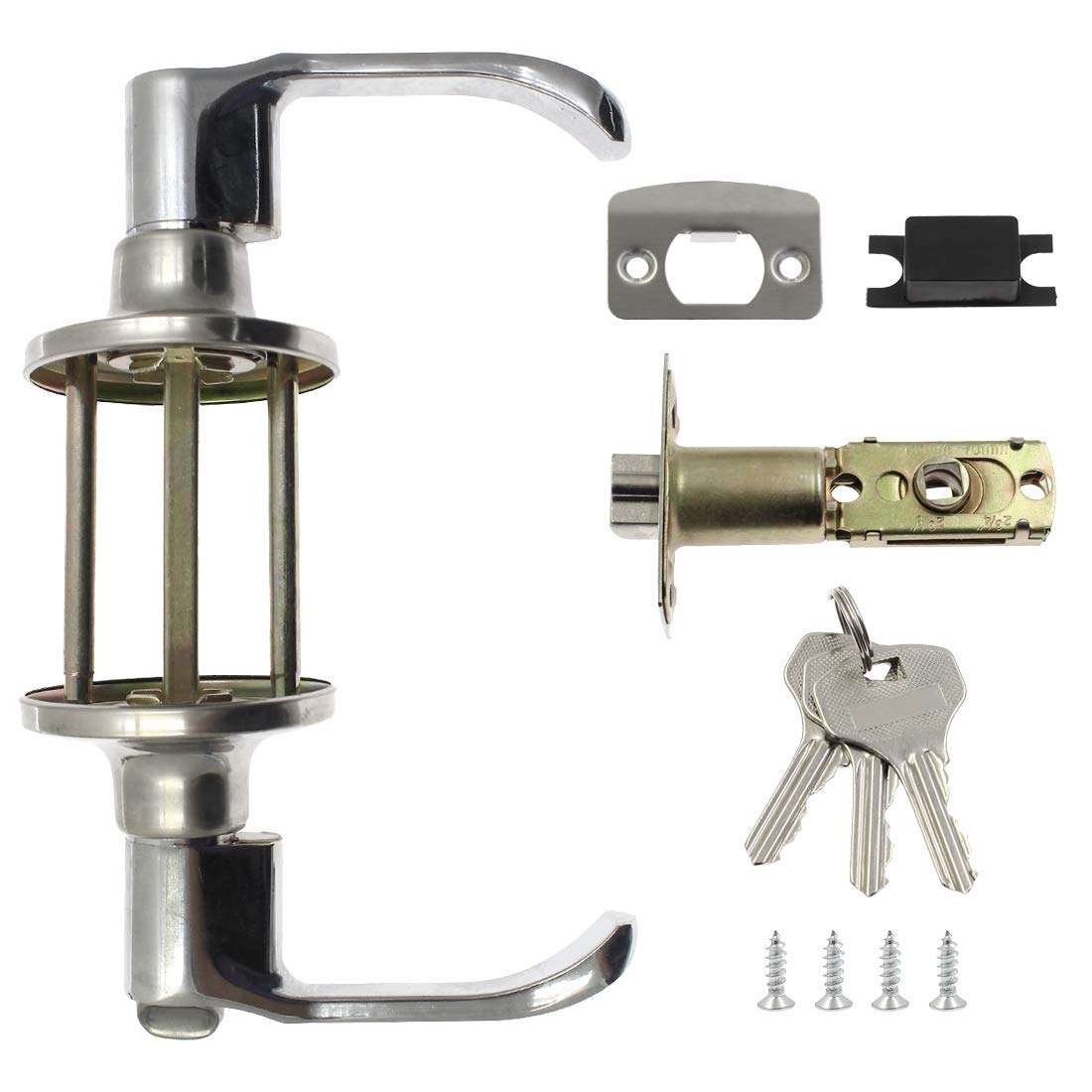 BTMB Keyed Entry Door Lever Handle Lock Exterior Interior Door Levers Stainless Steel with 3 Keys(For doors thicknes: 2-3/4 inch to 3-35/64 inch/70mm to 90mm)-1pc 2