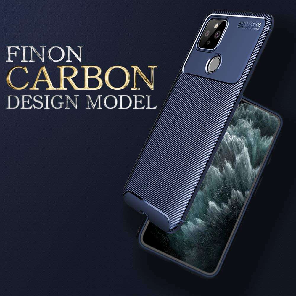 FINON Google Pixel 4a 5G Case Carbon Design Model [ TPU ] - Fingerprint Prevention Function and Lightweight Soft case, Shock Resistance, Easy desorption, Stylish Design - Blue 3
