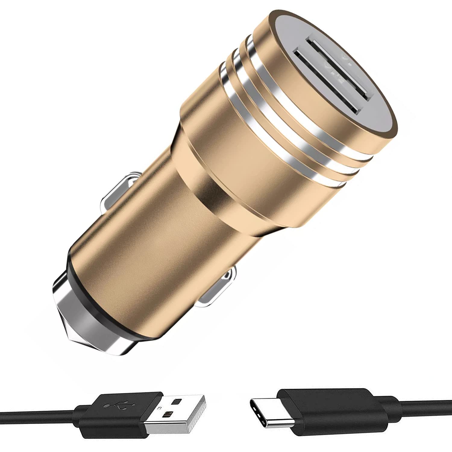 GoSale Car Charger for Samsung Galaxy M80 / M 80, TCL 30 Plus, Samsung Galaxy Note 21 FE, Samsung Galaxy M70 / M 70, Samsung Galaxy A34 / A 34 Car Charger Adapter | High Speed Rapid Fast Metel Dual USB Port Car Mobile Charger With 1 Meter Type-C USB Fast Charging Cable (3.1 Amp, TKC4, Multi)