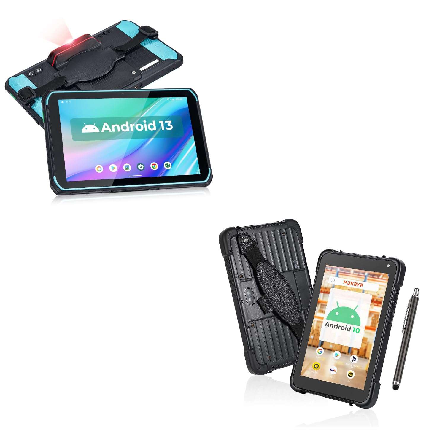MUNBYN Rugged Android Tablet Barcode Scanner ILT01, 8" Android 13 Inventory Tablet, and Rugged Android Tablet, 8" Heavy Duty Tablet Android 10, 700 nits Sunshine Readable, Military Waterproof Outdoors 1