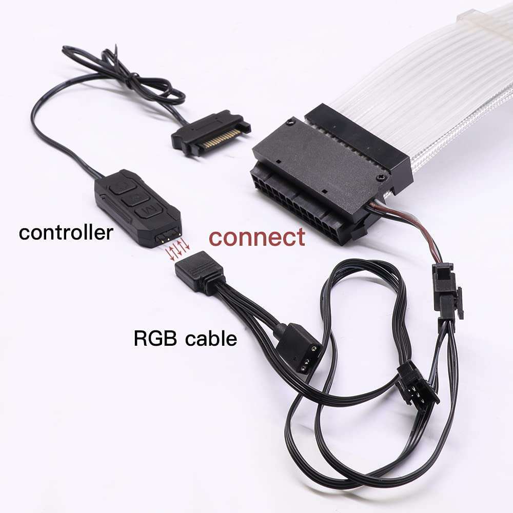 PSU Cable ARGB Extension Sleeved Cable Kit Custom Power Supply Braided with RGB Controller for Computer Gaming Case(24-Pin) 4