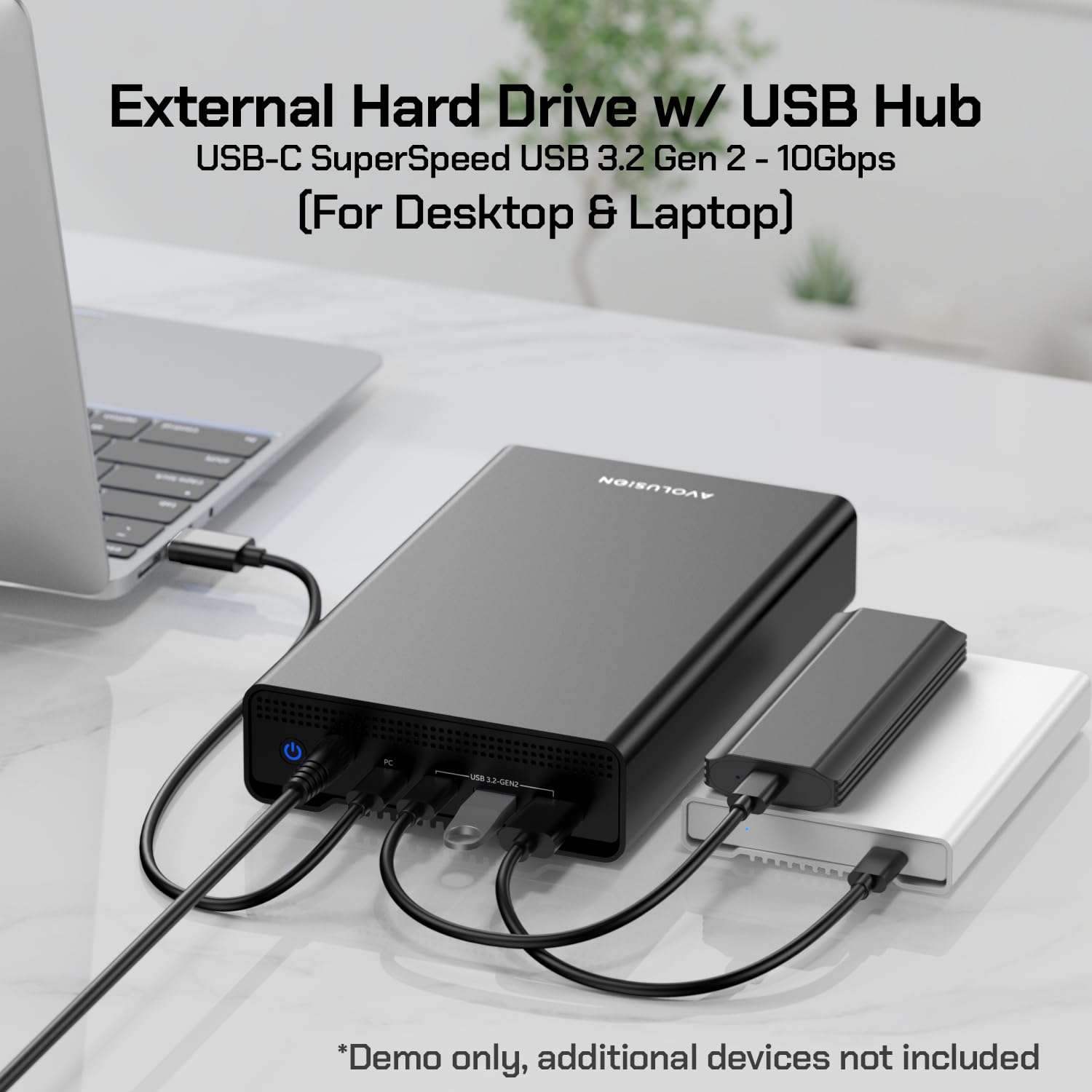 Avolusion PRO-G1 Series USB 3.2 Gen 2 (10Gbps) USB-C External Hard Drive with USB Hub for Windows or MacOS Desktop PC / Laptop (Black) (20TB) 6