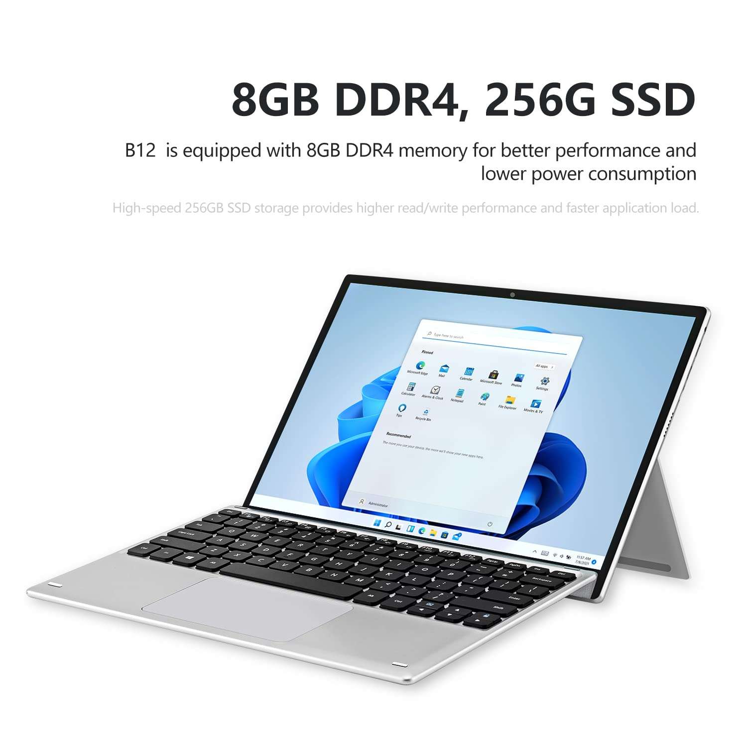 VGKE B12 Detachable 2-in-1 Laptop Touchscreen Windows 11, Tablet 12.3" with Keyboard, Intel Celeron J4125 2.7GHz, Quad Core, 8GB RAM, 256GB SSD, 3K FHD IPS 3000x2000, 2.4G+5G WiFi, Bluetooth, Type C 4