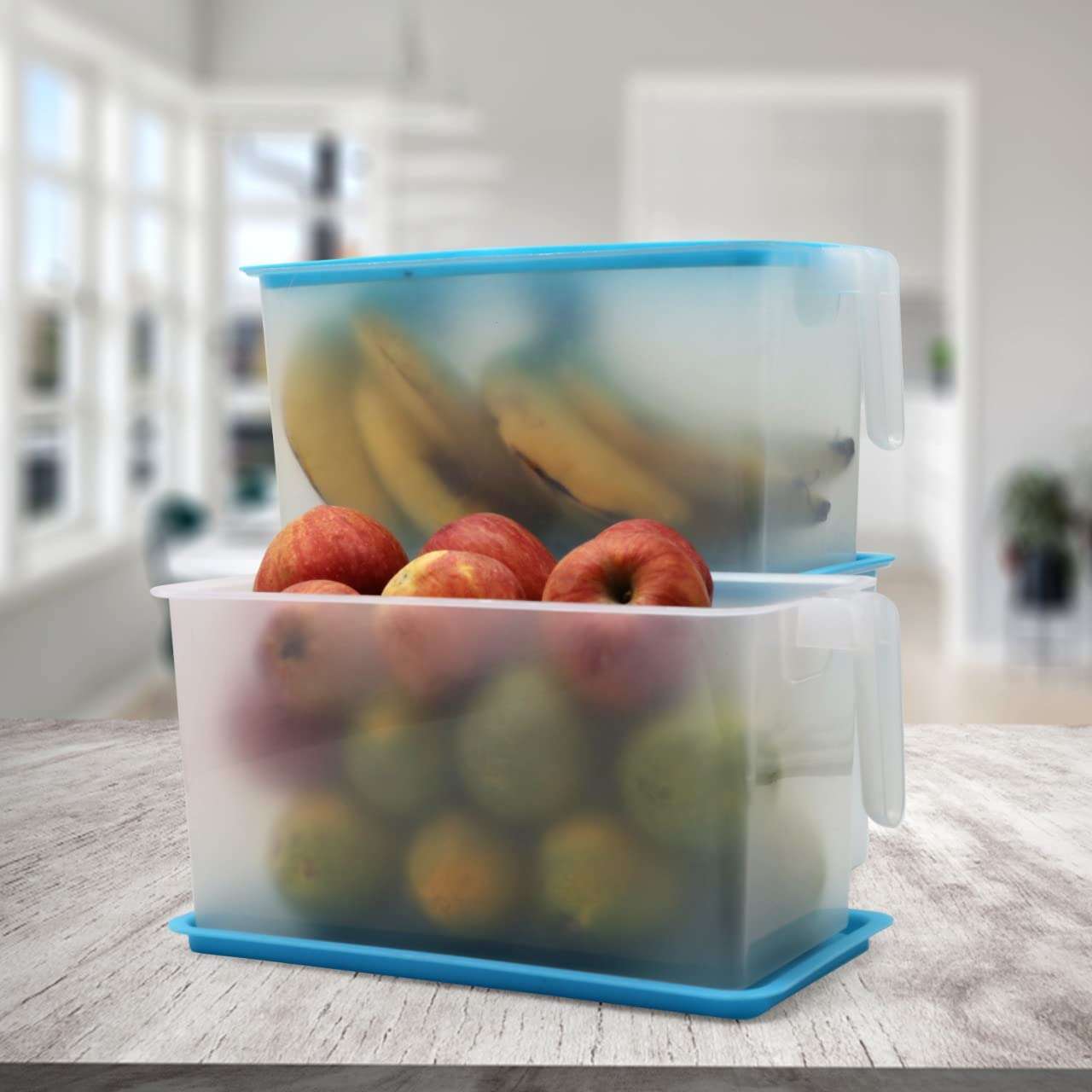 DUE20 1PCs Plastic Handle Fridge Drawer Container, Refrigerator, Kitchen Storage Box, Space Saver, Fruits, Vegetable Basket, Airtight Lid ~ pink [5000ml] (Pink) 3