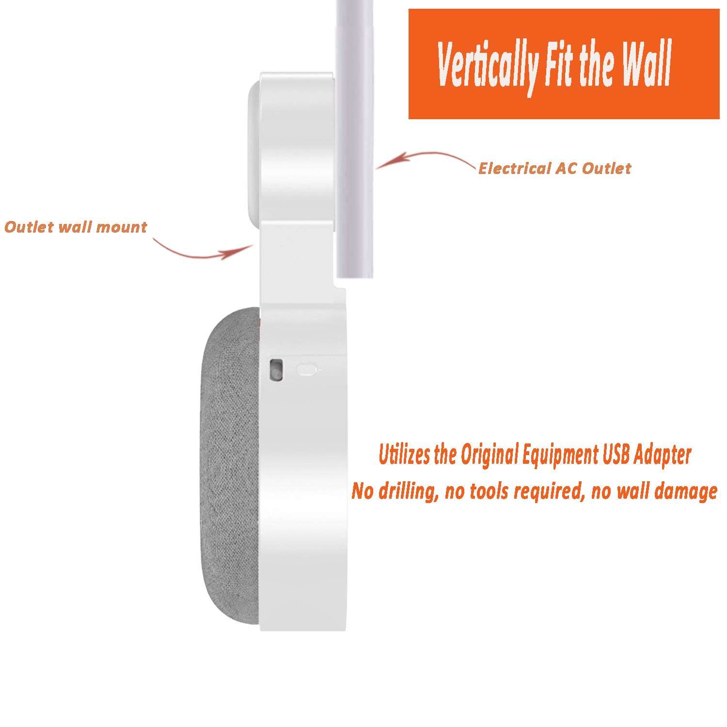 Outlet Wall Mount Holder for Google Nest Mini(2nd Gen)-Space Saving AC Outlet Mount Prefect Cord Management for Google Nest Mini Voice Assistan- 1Pack，White 3