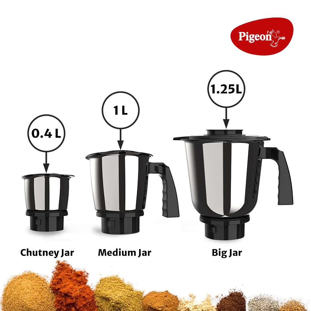 Pigeon Zest Mixer Grinder 3 Speed Control 750 Watt Powerful Copper Motor with 3 Jars - Blue & Pigeon Aster Gas Stove 2 Burner with High Powered Brass Burner, black (14266) 5