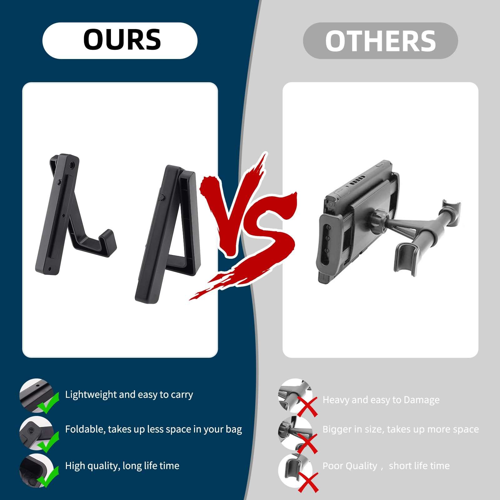 YIBEICO Car Holder for Nintendo Switch/OLED, Foldable and Adjustable Table Stand Playstand Bracket, Dock Car Headrest Play Stand Mount,Portable Console Desktop Holder 6