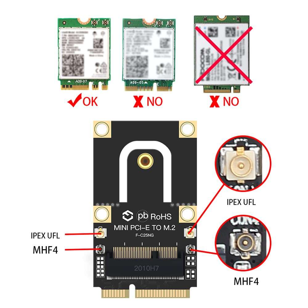 M.2 Key A/E to Mini PCI-E Converter Card, Enable NGFF WiFi Cards Like AX210/AX200 on Older Laptops with Mini PCI-E Slot, for Models from 2010-2016 5