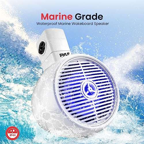 Pyle Bluetooth Waterproof Off-Road Speakers - 8” 300W 2-Way Marine Wakeboard Tower Sound System w/LED Light, Full Range Outdoor Stereo Speaker for Car ATV UTV, Jeep, Boat, Includes Brackets (White) 6