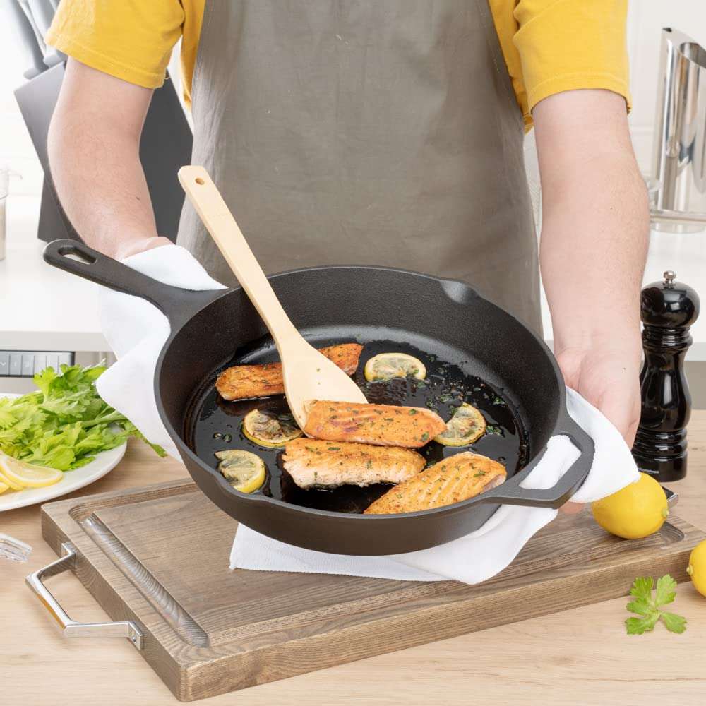 Restaurantware Met Lux 11.75 Inch Cast Iron Skillet, 1 Pre-Seasoned Cast Iron Fry Pan - With Handle, With Pour Spouts, Black Cast Iron Cooking Pan, For Kitchen, For Indoor Or Outdoor Cooking 6