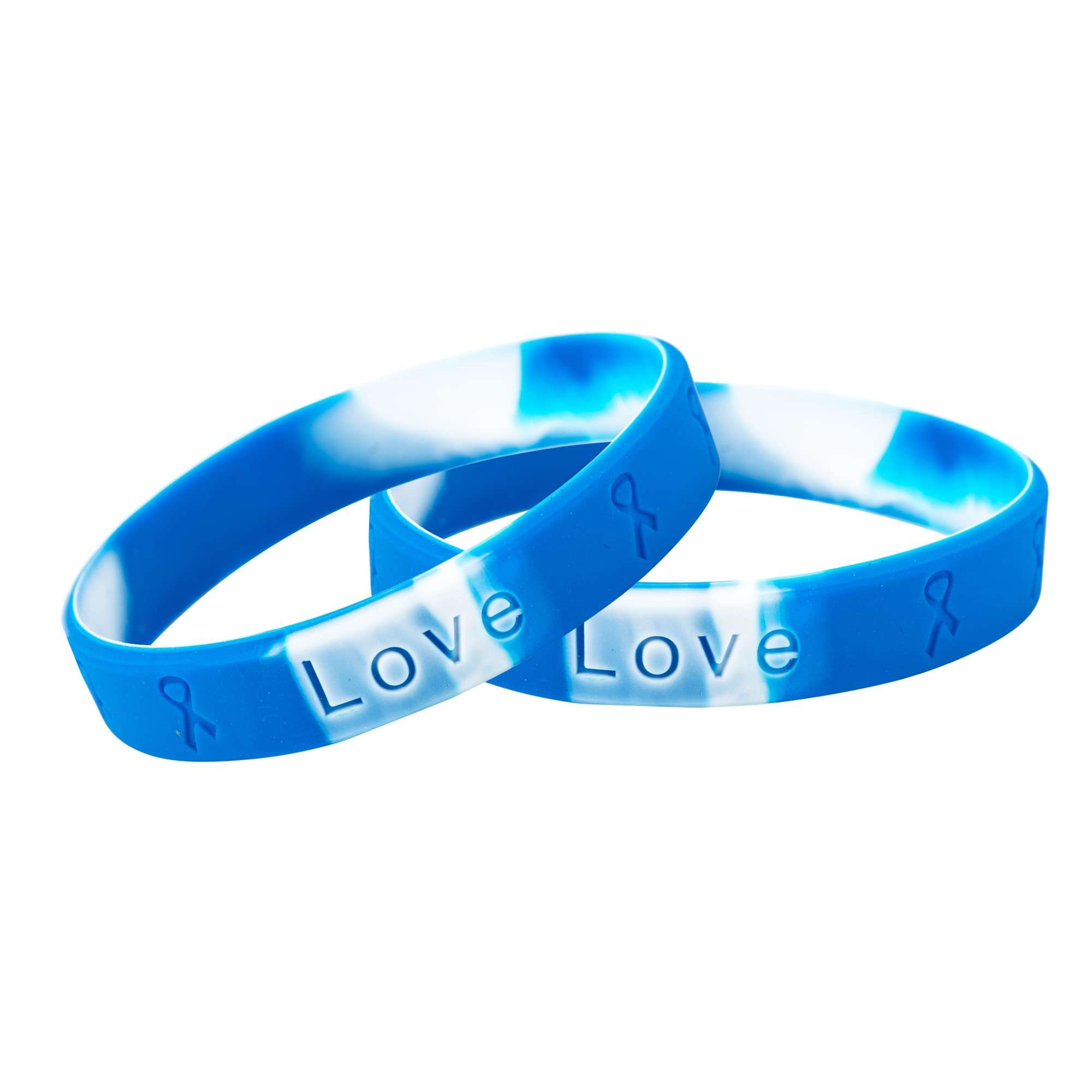 50 Pack Adult Blue & White Silicone Bracelets - Blue & White Silicone Bracelets for Lou Gehrig's Disease Fundraisers