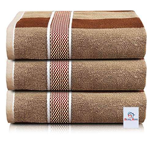 Heart Home Cotton 3 Pieces Bath Towel Super Soft, Fluffy, and Absorbent, Perfect for Daily Use 100% Cotton Towels, 500 GSM (Brown)-HEART11600 1