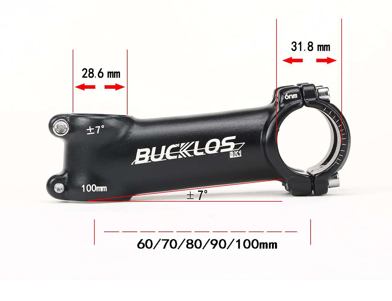 BUCKLOS 31.8 mm MTB Mountain Bike Stem - Road Bike 60 70 80 90 100mm Bicycle Adjustable Handlebar Stems 7 17 22 Degree Suitable for E Bike/BMX/Folding Bike 3