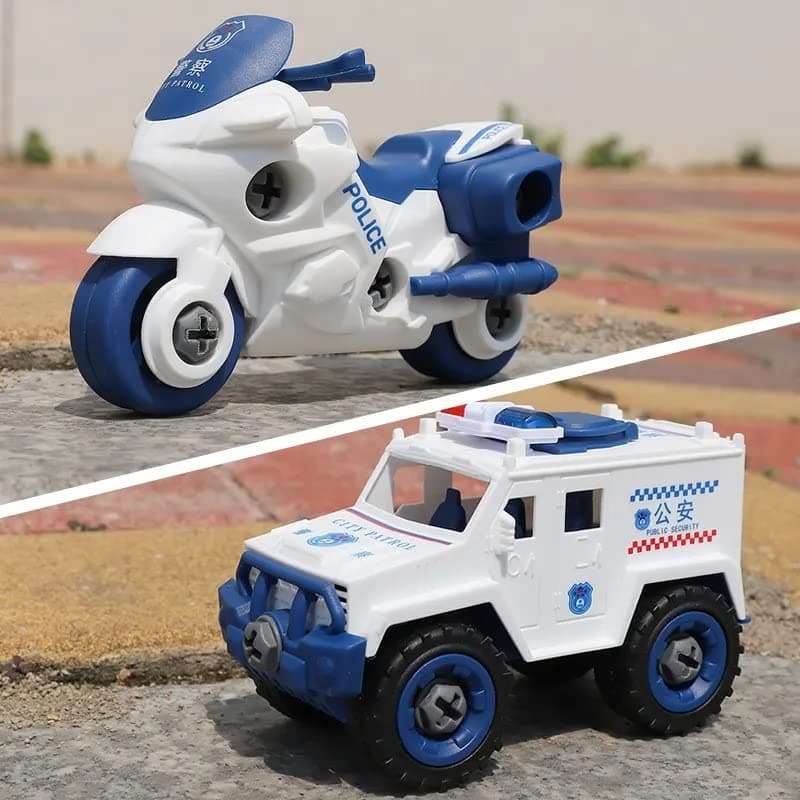 TEC TAVAKKAL Pull Back City Police Vehicle Set of 4 DIY Take Apart Toys With 1 Screwdriver Tool - Kids Building Cars Birthday Gift for Boys and Girls Toddlers, Blue, White 6