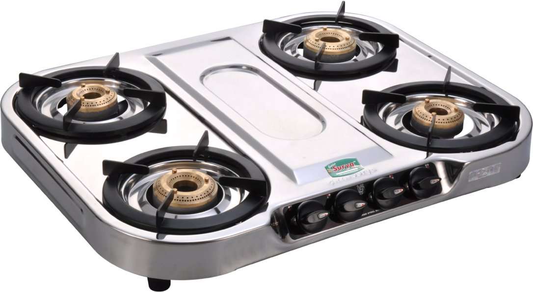 GOLDEN SURYA Magma Stainless Steel 4 Burner Gas Stove (Silver). 1