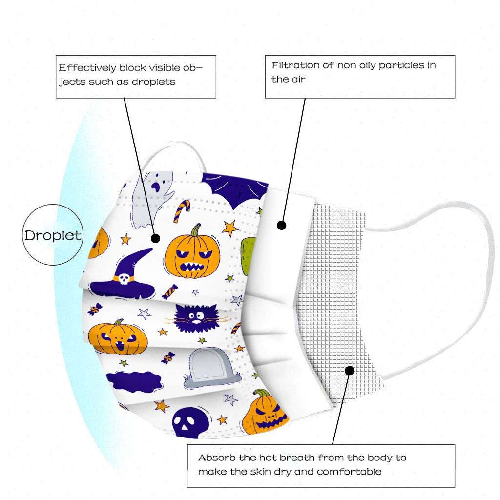 Coolbiz Kids Disposable Face_Mask,50pcs Cute Printing Face Bandanas,3 Ply Non-Woven Breathable for Outdoor Activities 4