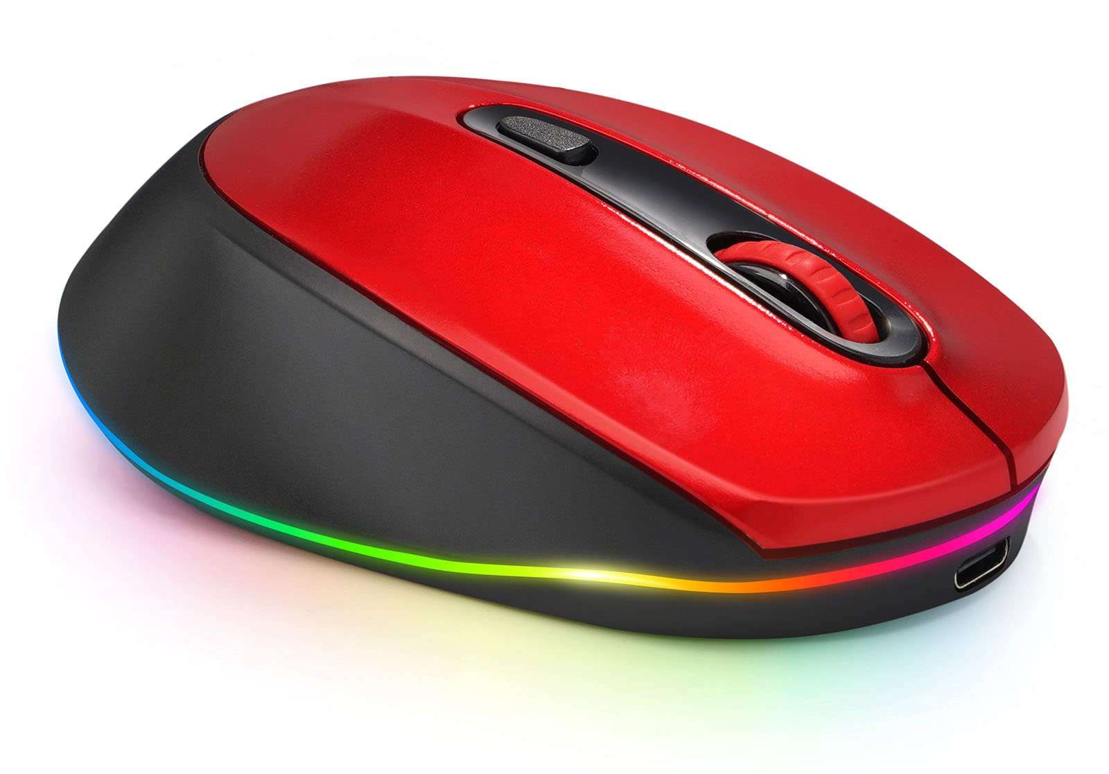 seenda Wireless Mouse, Rechargeable Light Up Mouse for Laptop, Small Cordless Mice with Quiet Click LED Rainbow Lights for PC Laptop Kids Chromebook Windows Mac,Black& Red 1