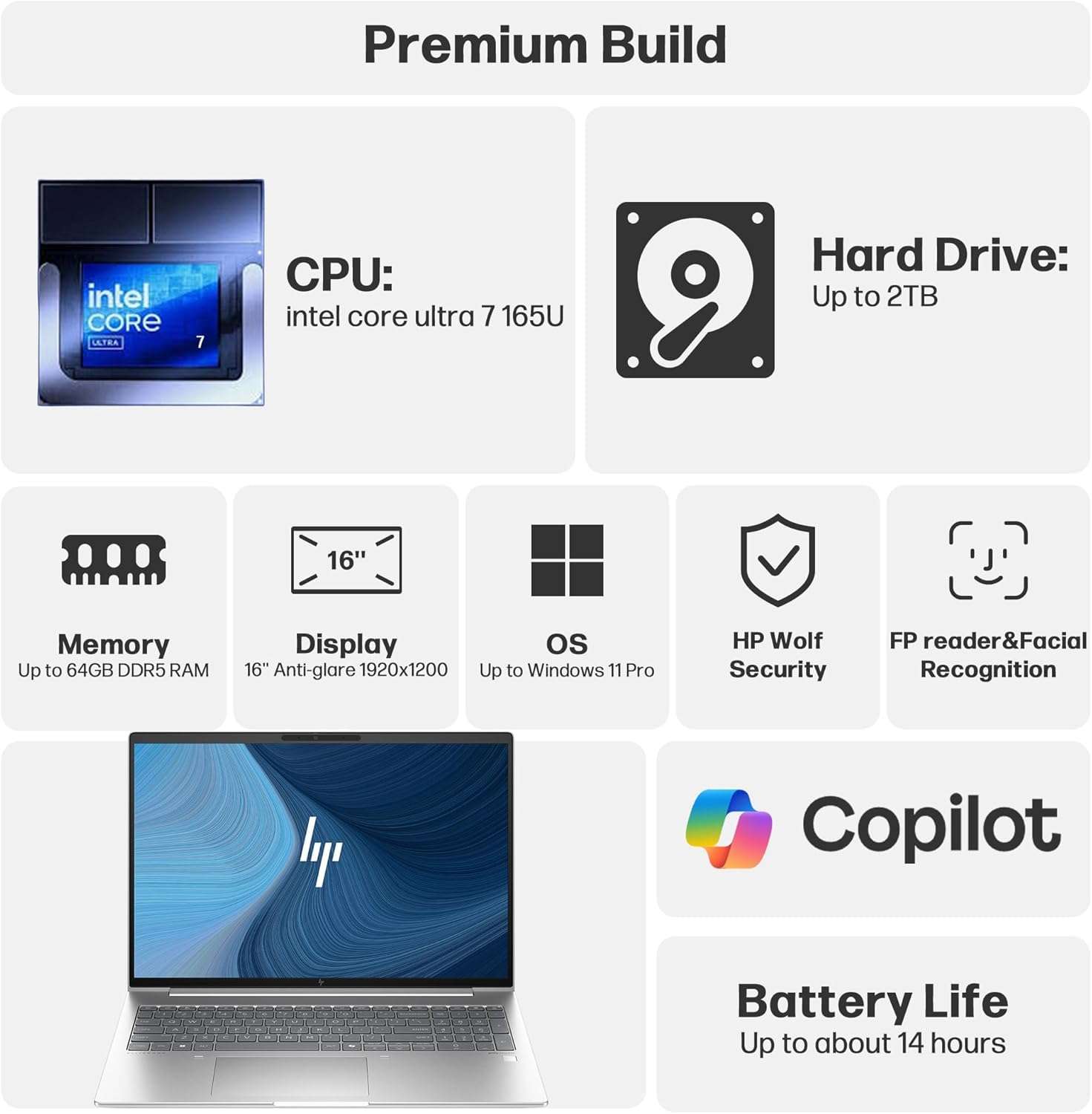 HP Elitebook 660 G11 16" WUXGA Laptop, Intel Core Ultra 7 165U, 64GB DDR5 RAM, 1TB SSD, Wi-Fi 6E, 5MP IR Camera, Fingerprint Reader, Backlit Keyboard, Thunderbolt 4, Fast Charging, HDMI, Win 11 Pro 3