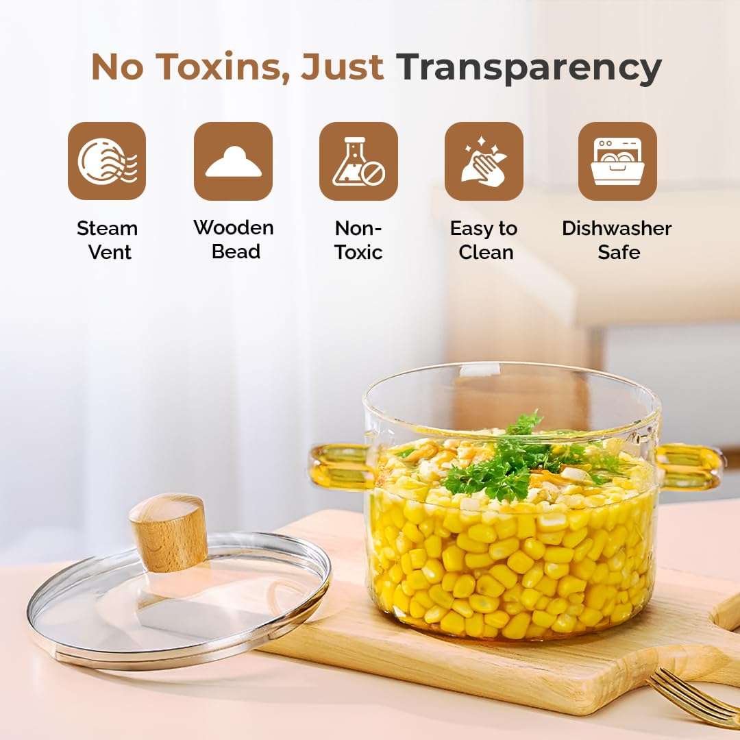 Home Essentials Borosilicate Glass Casserole Pot with Lid | 3.5 Litre Cookware | Heat-Resistant, Gas Stove Safe, Durable Glass Cooking Pot for Kitchen (17cmX15cm) 4