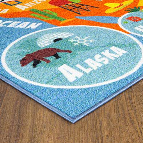 KC Cubs 3x5 USA United States Map Toy Car Road Rug – Educational Play Mat Carpet for Kids, Toddlers, Nursery, Classroom, Playroom, Baby Daycare 4