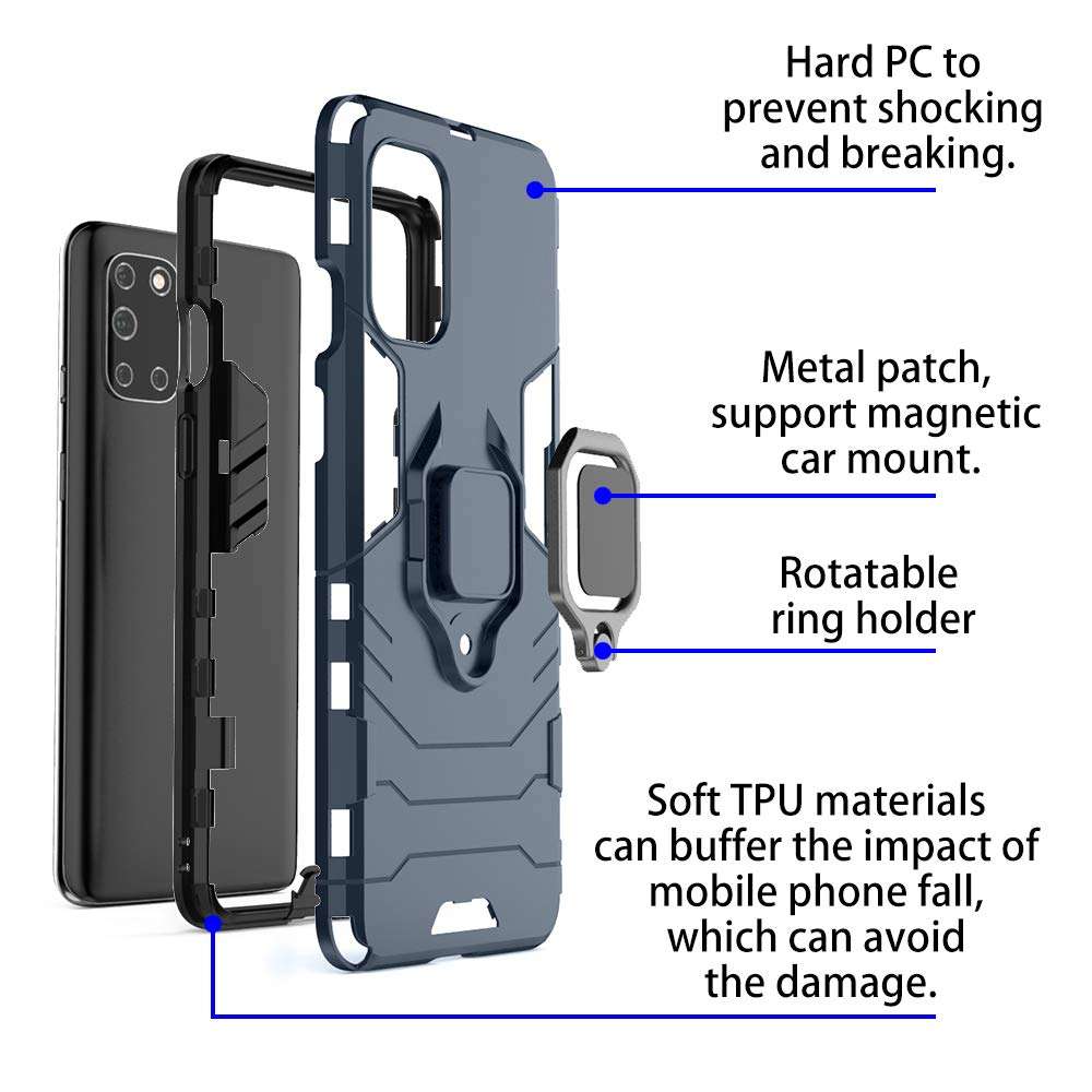 Nuomaofly for Oneplus 8T Case, OnePlus 8T+ 5G Case with Screen Protector, Soft TPU and Hard PC with Metal Ring Rotatable Kickstand Shockproof Case for Oneplus 8T Plus - Blue 6