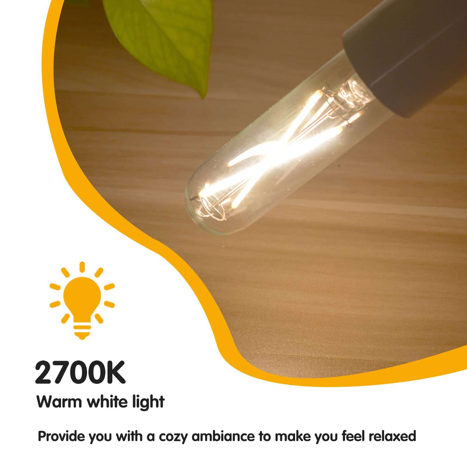 T10 Led Bulbs, 2W Dimmable Tubular Led Bulb,25 Watt Equivalent Edison Style Vintage LED Filament Light Bulb, E26 Long Tube Lamp, 2700K Woft Warm White, 6 Pack 2