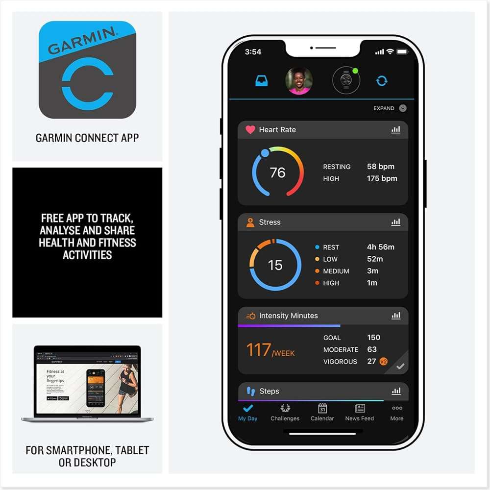 Garmin 010-02862-10 Vivoactive 5 Fitness Smartwatch, Black Bundle with Workout Cooling Sport Towel and Deco Essentials Wearable Commuter Front and Rear Safety Light 5