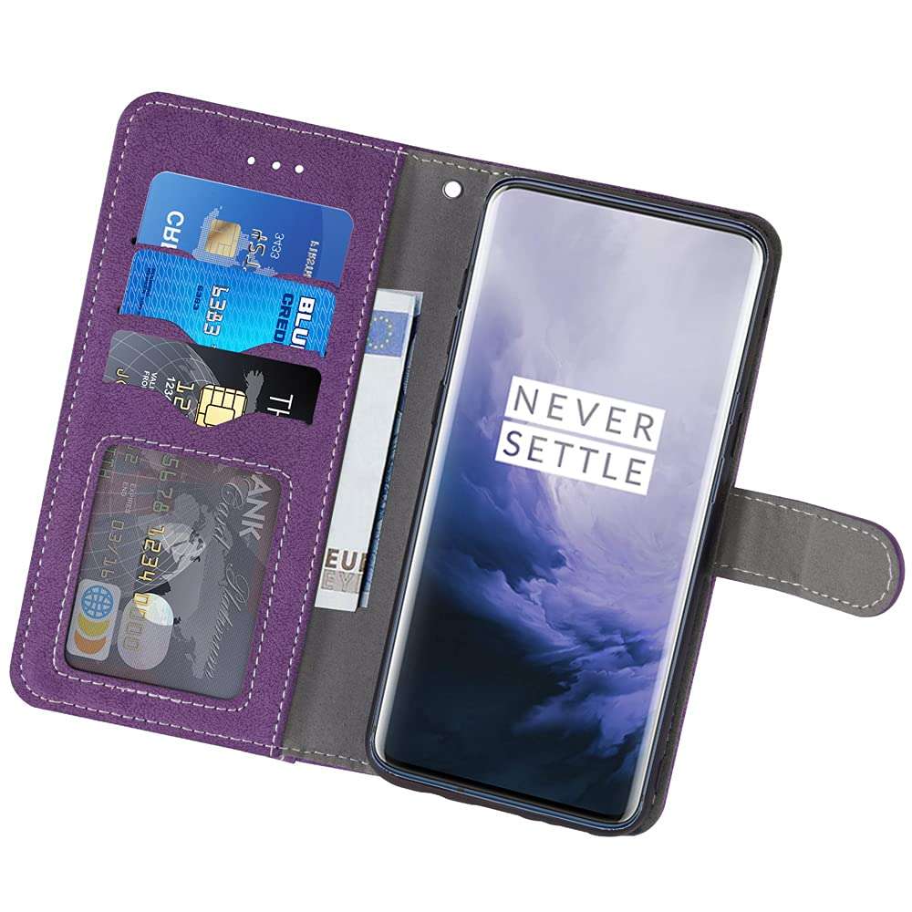 Asuwish Compatible with OnePlus 7 Pro Wallet Case and Tempered Glass Screen Protector Flip Cover Card Holder Cell Phone Cases for OnePlus7Pro 5G One Plus 1+7 1Plus OnePlus7 7Pro One+ 1 + Seven Purple 3