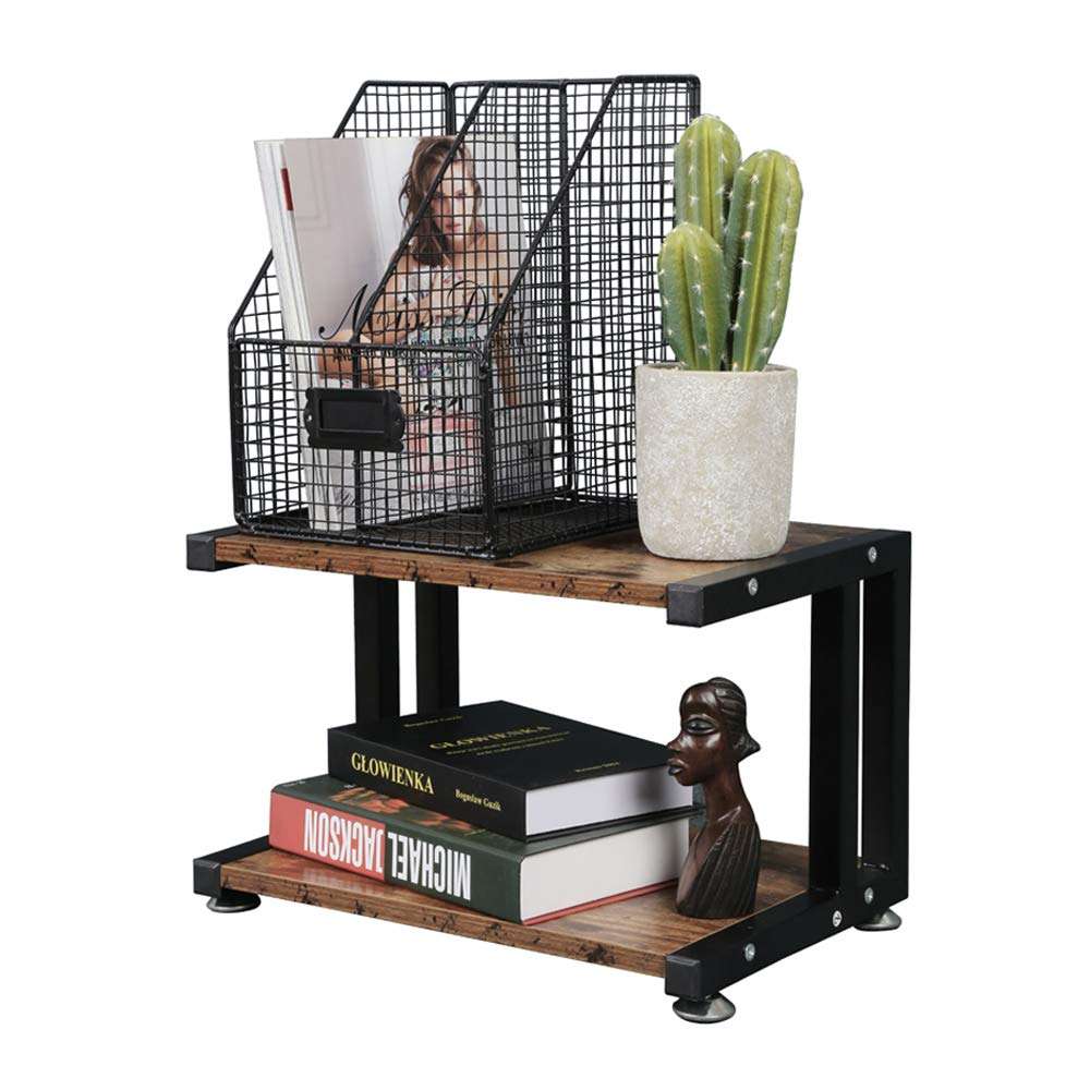 OROPY Vintage Printer Stand with 2 Tier Wood Storage Shelves, Multi-Purpose Desk Organizer for Fax Machine, Scanner, Files, Books with Adjustable Anti-Skid Feet 6