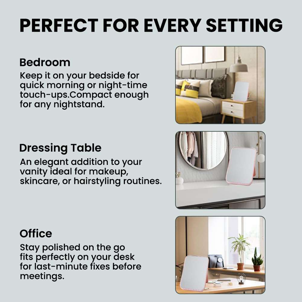 TOMATUS Hand Mirror | Glass Rectangle Cosmetic Standing Mirror for Makeup, Portable for Travel, Camping, Home (Blue - Pack of 1, Rectangular, Floor Mount, Framed) 6