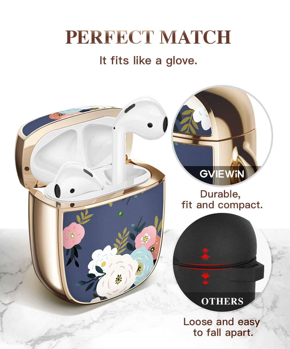 GVIEWIN Floden Series for AirPods Case Cover, Cute Flower Full Protective Hard Cover with Wrist Strap Women Girls Case Compatible with AirPods 2 & 1 Charging Case (Abundant Blossom/White) 5