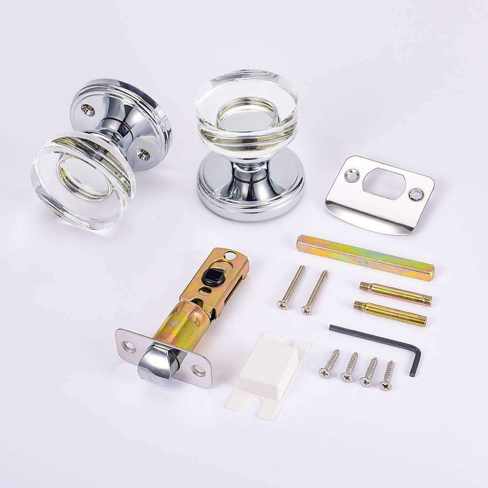 CLCTK Crystal Glass Door Knobs Interior with Lock, Privacy Bed Bath Door Knob Polished Chrome, Round Bathroom Door Knob Set, YXC-002 3