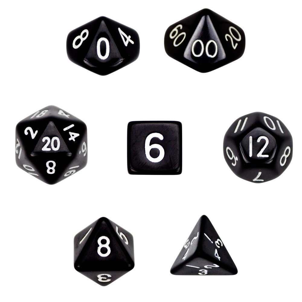 7 Die Polyhedral Dice Set - Solid Black with Velvet Pouch By Wiz Dice 1