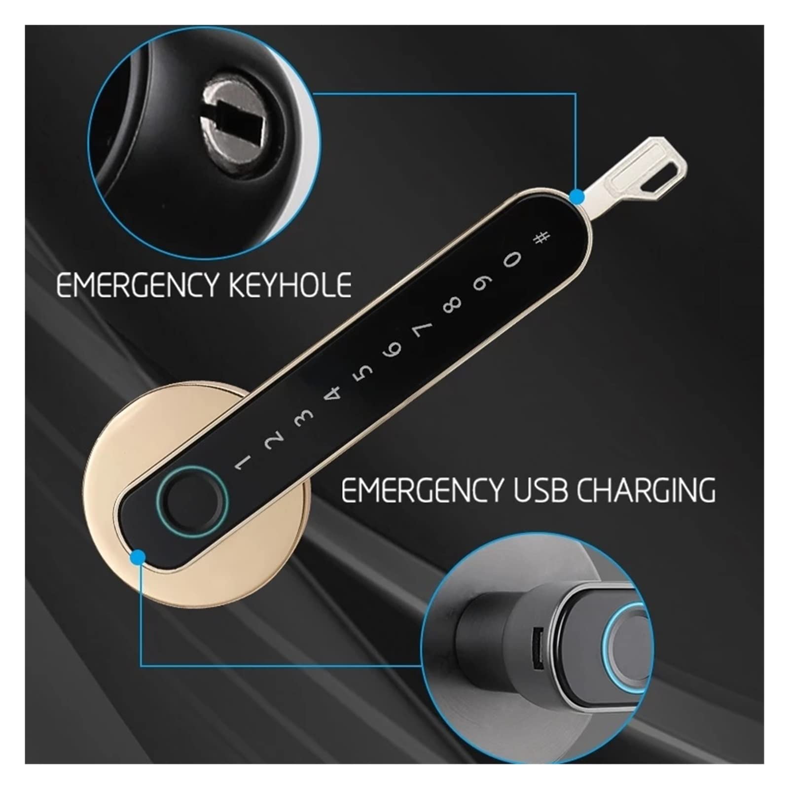 Smart Lock, Combination Lock, Fingerprint Door Lock, Door Lock Code Fingerprint Door Knob Keyless Entry Door Lock with Handle for Home Hotel Office Apartment (Color : 3200black) (3201siliver 01) 4