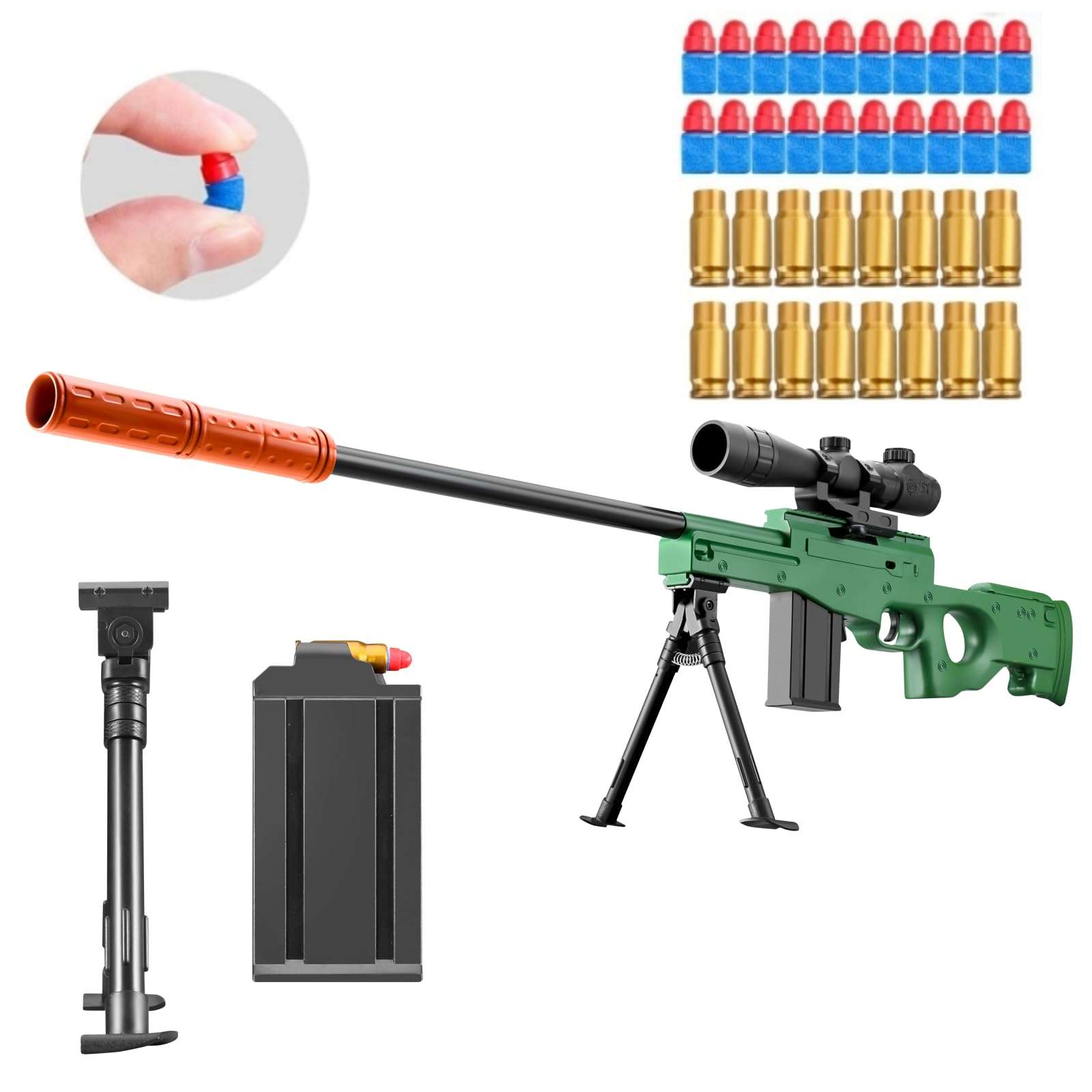 Kyliandi Soft Bullet Toy Gun Sniper Rifle with Scope Realistic Barrel Shell ejecting Foam Blaster Gun Dart Prop Backyard Outdoor Shooting Game for Boys Teens Adults Gifts Age 8-12 14 Years Old (Green) 1